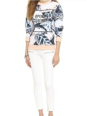 Opening Ceremony Pastel Palm Leaf Sweatshirt with Peach Trim